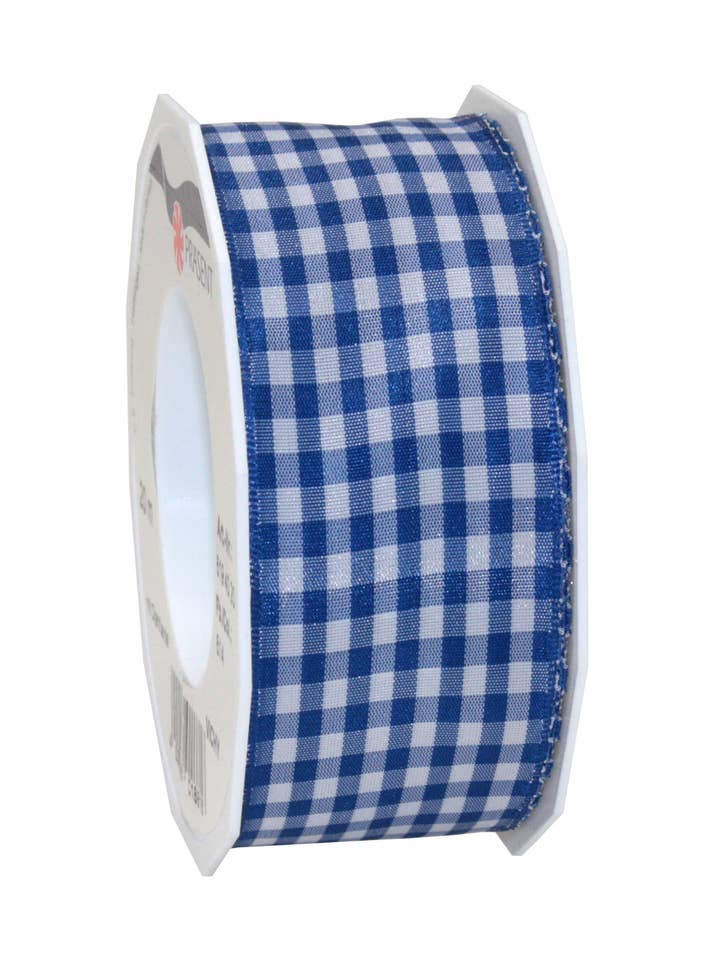 Ruban motif Vichy à carreaux 20 m rouleau 40 mm avec fil bleu roi pour la vente par C.E. PATTBERG GmbH & Co. KG