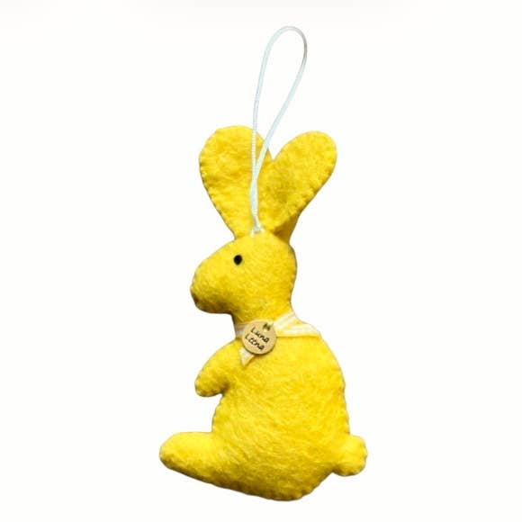 coelho plano pendurado - amarelo - feltro de lã - feito à mão no Nepal por atacado de Luna-Leena - handmade in Nepal