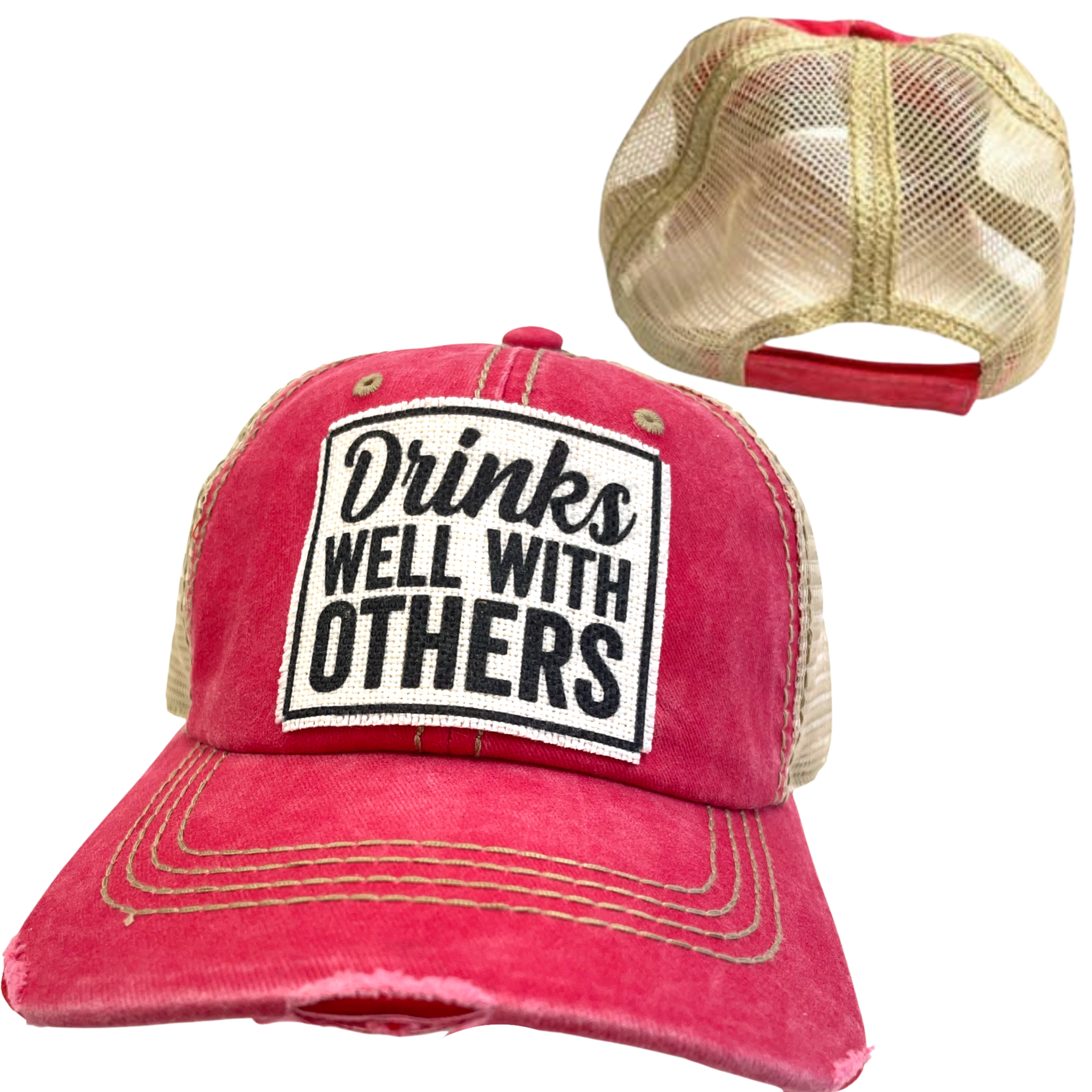 dkhandmade - Wholesale Trucker Hat - Unisex - DRINKS WELL WITH OTHERS BALL CAP | UNISEX HAT | DISTRESSED2
