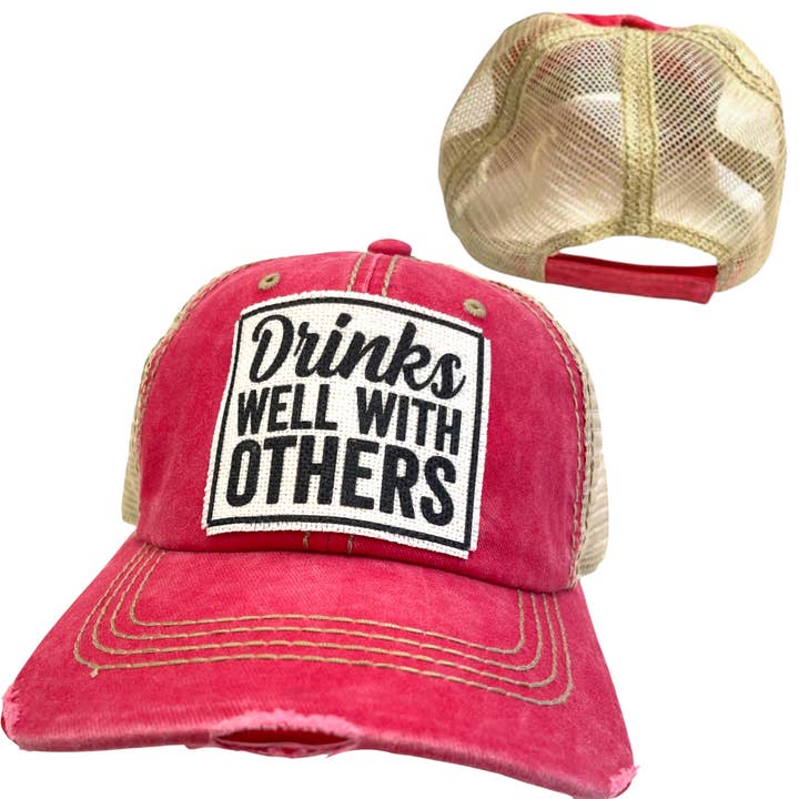 dkhandmade - Wholesale Trucker Hat - Unisex - DRINKS WELL WITH OTHERS BALL CAP | UNISEX HAT | DISTRESSED2