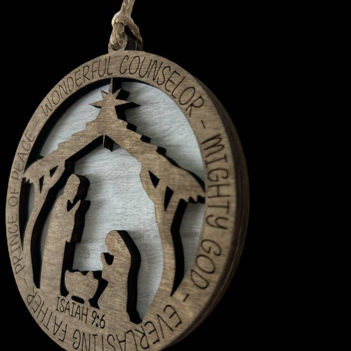 Inkwood Crafters - Wholesale Ornament - Isaiah 9:16 Nativity Wood Christmas Ornament3