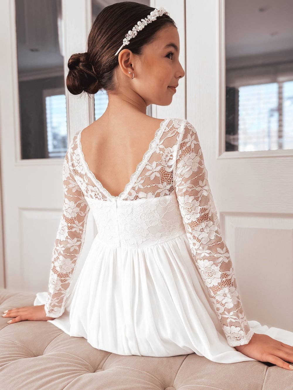 A Little Lacey - Wholesale Dress - Kids - Hailey Girls Long Sleeve White Lace Dress6