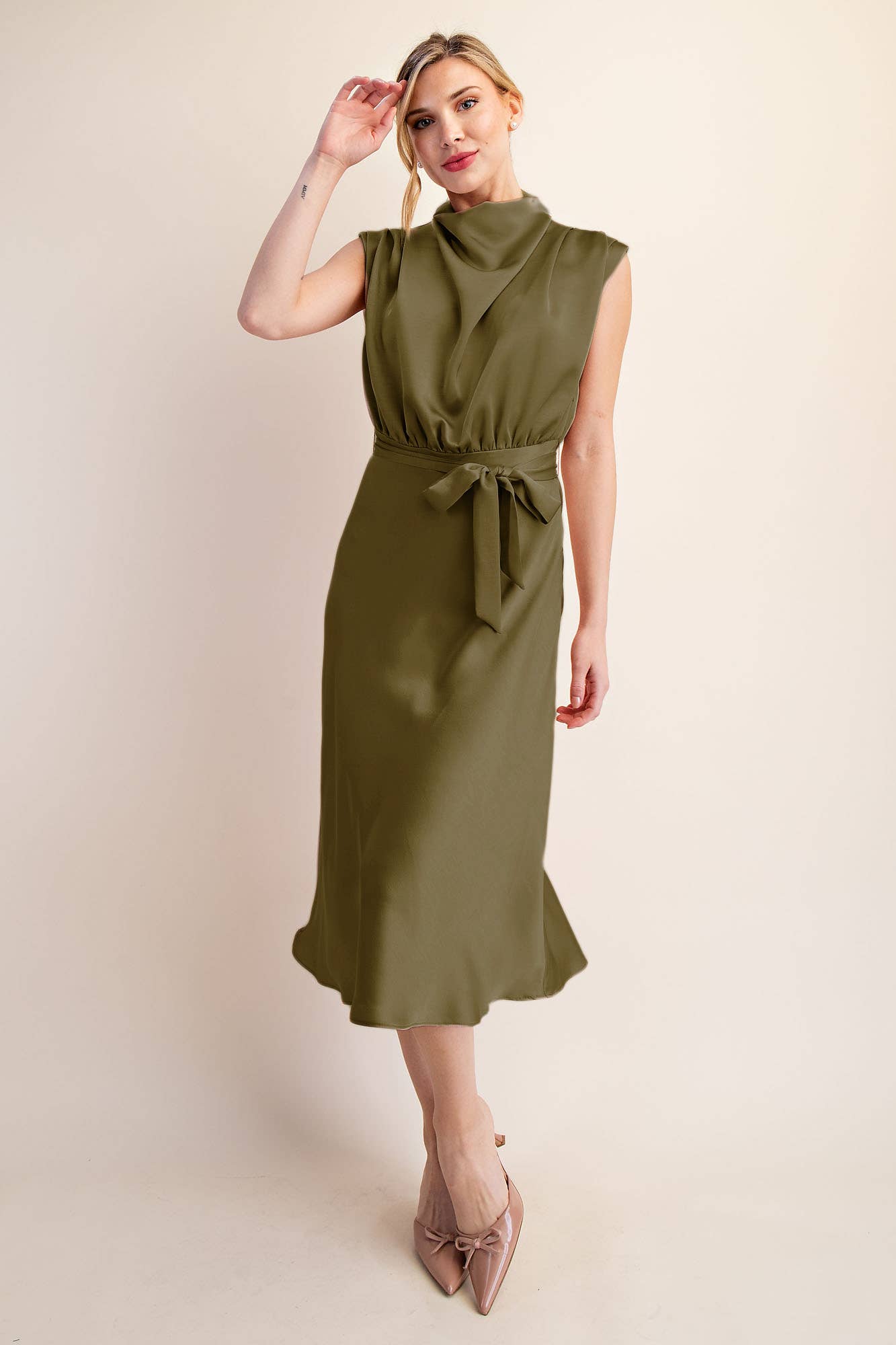 Glam - Wholesale Dress - Women's - Cowl Neck Midi Dress0