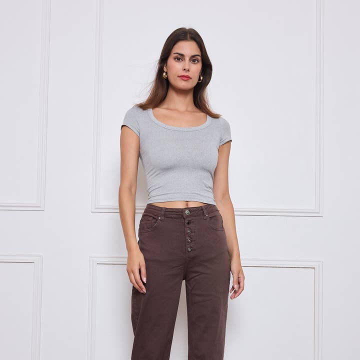 Lige Bukser med Fantasiknapper for engroshandel hos Place du jour