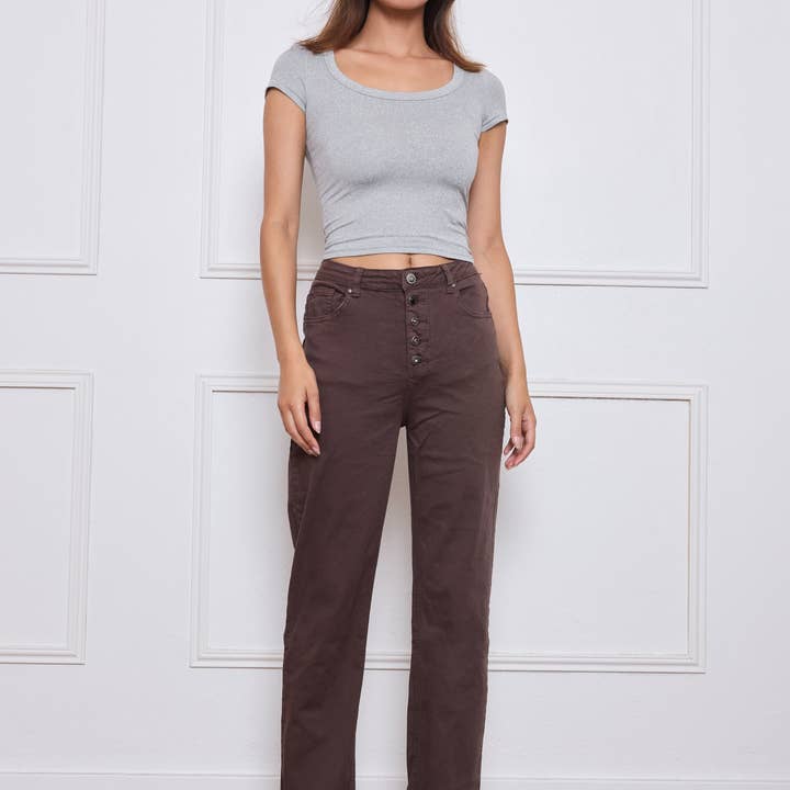 Straight Pants with Decorative Buttons for wholesale by Place du jour