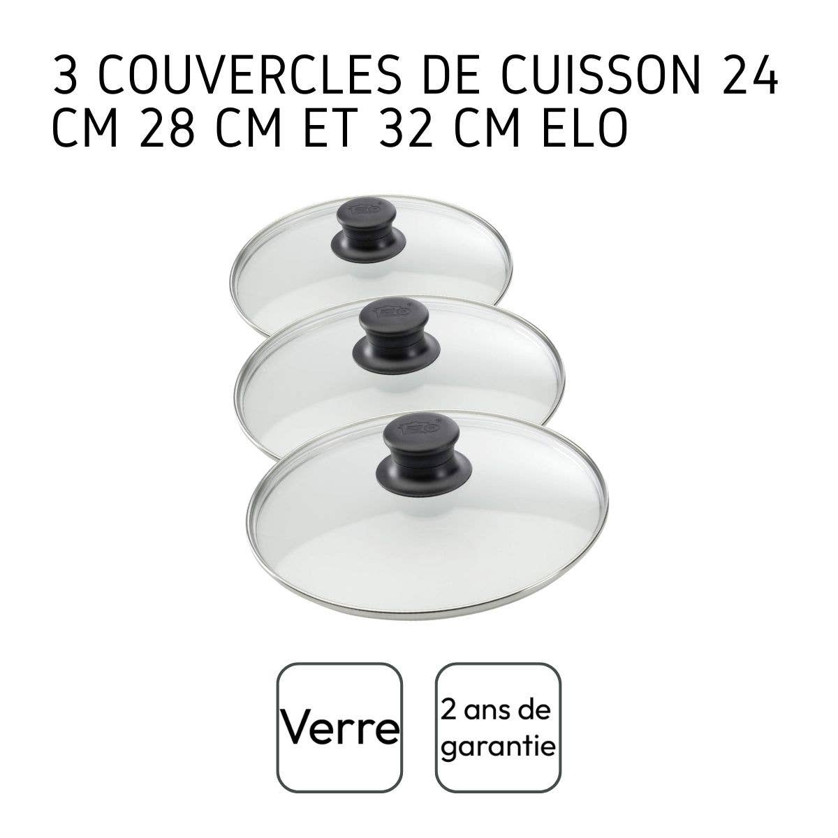 Elo - Wholesale Kitchen Tool/Gadget - Set of 3 glass cooking lids 24cm 28cm and 32cm Elo3