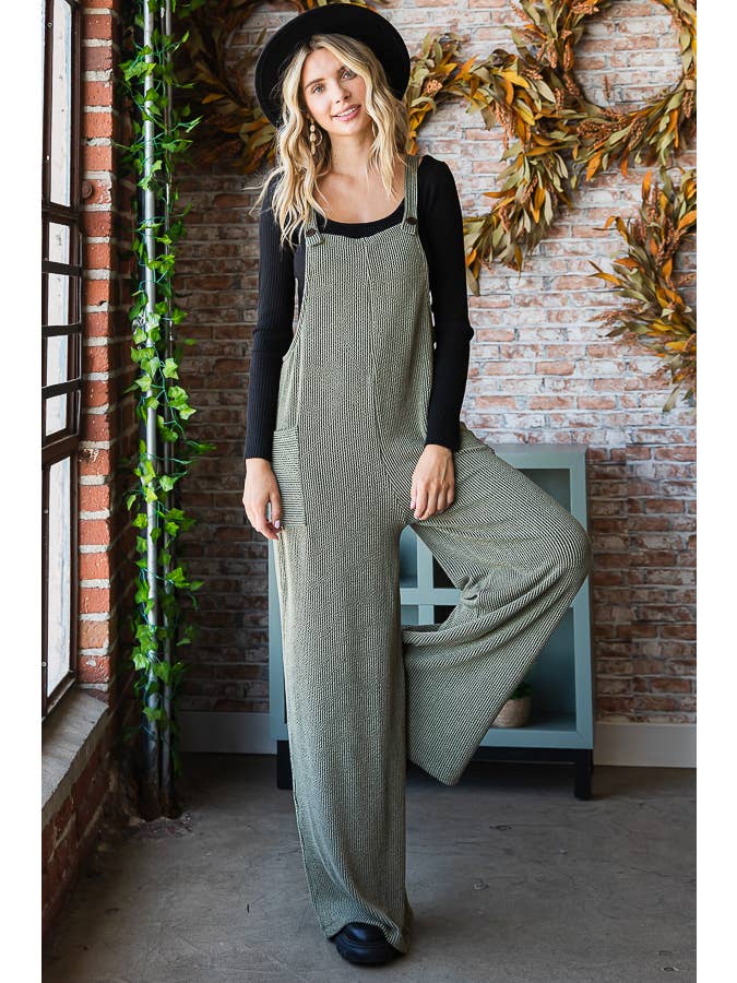 7th Ray - Wholesale Overalls - Women's - Rib Knit Wide Leg Adjustable Strap Overall Jumpsuit J5293