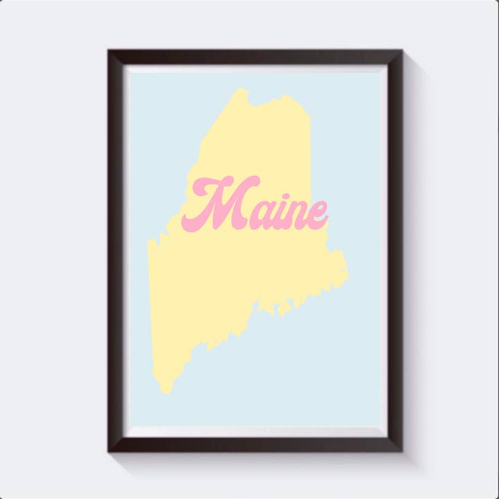 Impresión de viaje con mapa retro de Maine - Disponible en 6 tamaños para venta al por mayor de 2 Sisters