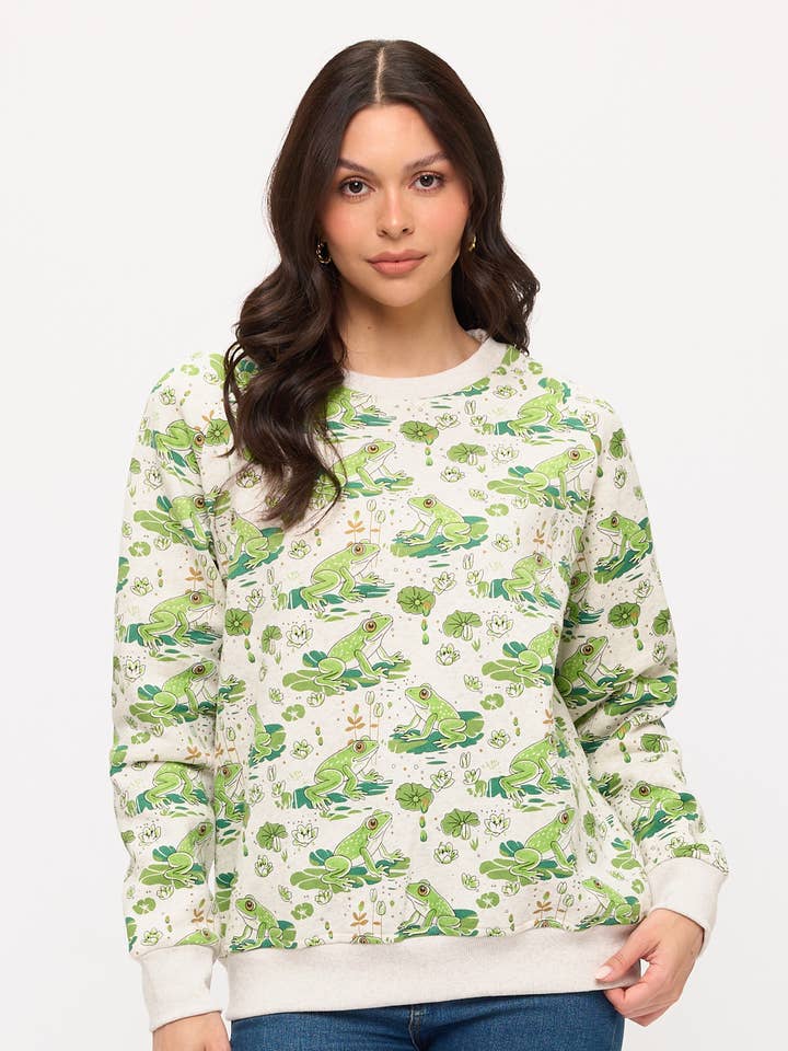LILY PADS AND FROGS PRINT SWEATSHIRT for wholesale by SM WARDROBE