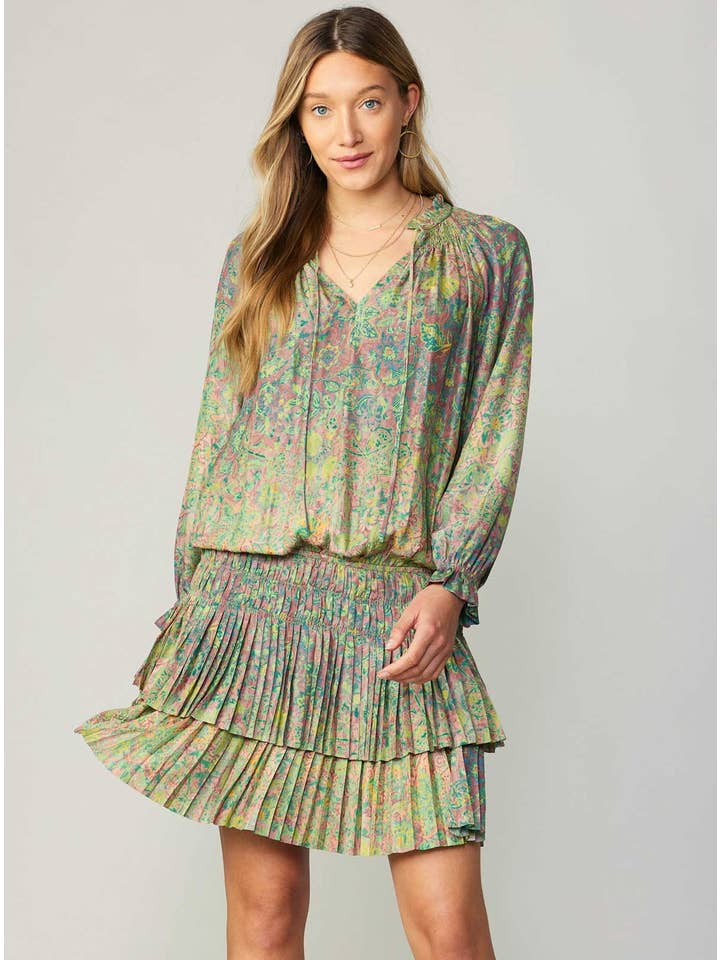Green Floral Pleated Mini Dress for wholesale on Faire