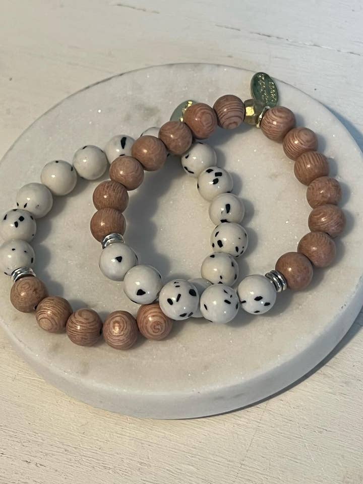 Dalmatian Jade with Rosewood Bracelet for wholesale by Inspiration Beads