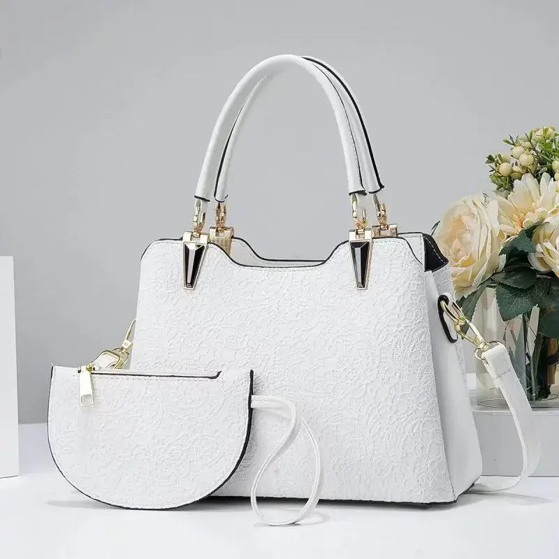 Superbia - Venta al por mayor Bolso con asas - Mujer - Bolso mediano con estampado de encaje, múltiples bolsillos y asa superior + monedero gratis A96971