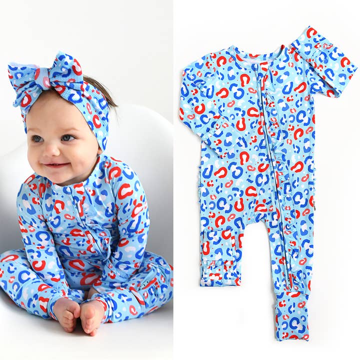 Kinsley Leopard Rüschen Reißverschluss Bambus 4. Juli für den Großhandel von Gigi and Max