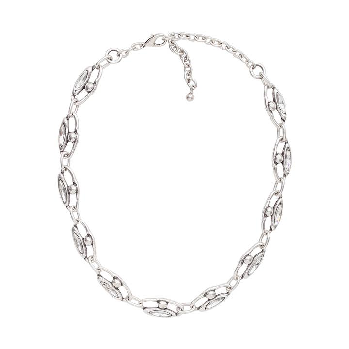 Handmade Crystal Elliptic Pewter Necklace - 3903 for wholesale by Chanour