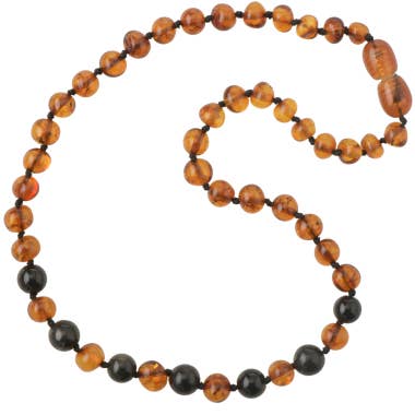 Cognac Baroque Amber Necklace Shungite Obsidian for wholesale by The Natural Amber