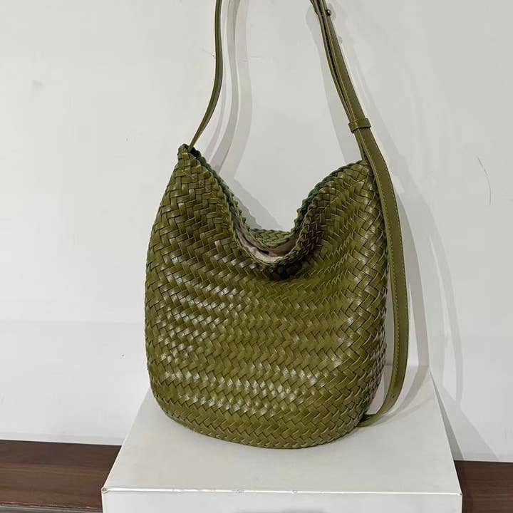 Sook Stainable - Wholesale Shoulder Bag - Women's - Leather Weaving Braid Bucket Shape Shoulder Crossbody Bag