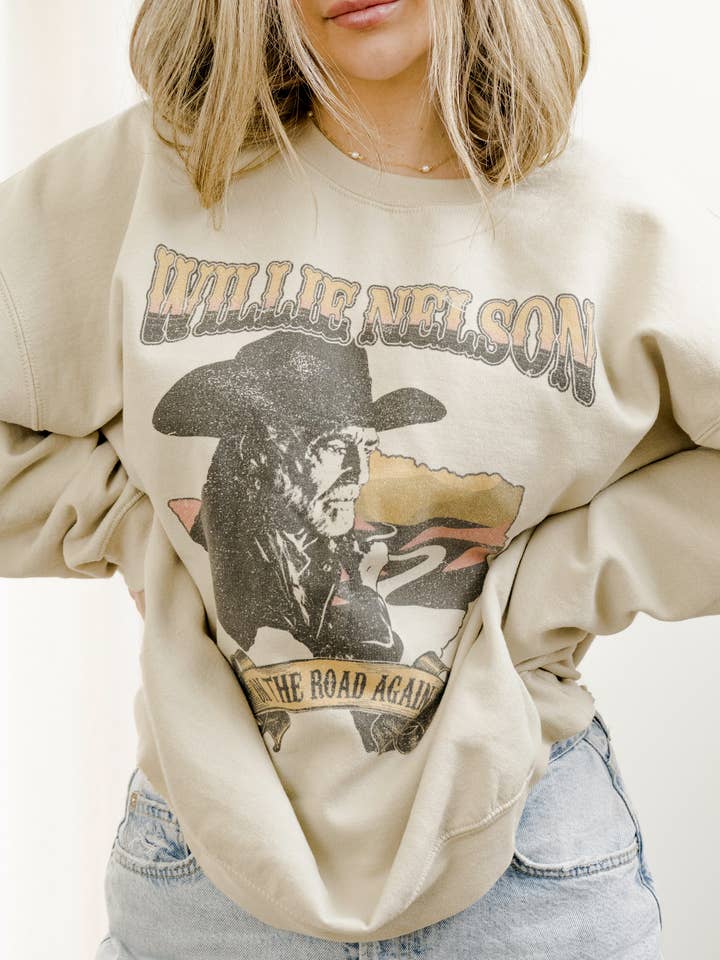 Willie Nelson Desert Texas Sand Thrifted Graphic Sweatshirt for wholesale by LivyLu
