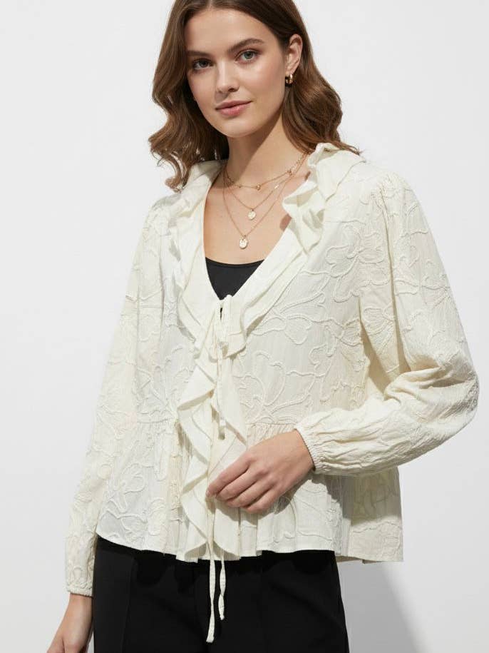 Veste courte en coton léger brodé, Détails volants Art 12218 pour la vente par Nota bene