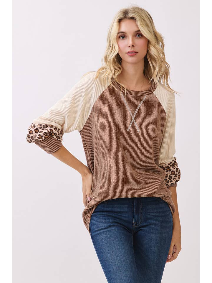 7th Ray – wholesale Knit top – Women's – Color Block Raglan Long Sleeve Pullover Top T610710