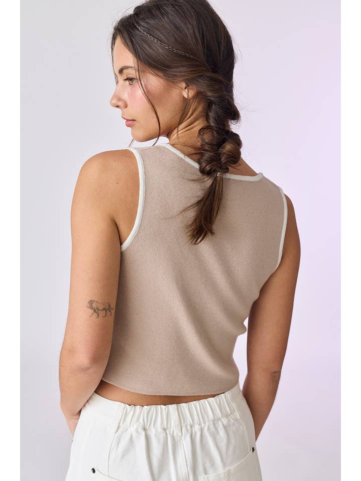 Taupe White PT50405 - Audrey Front Tie Sweater Knit Top for wholesale on Faire