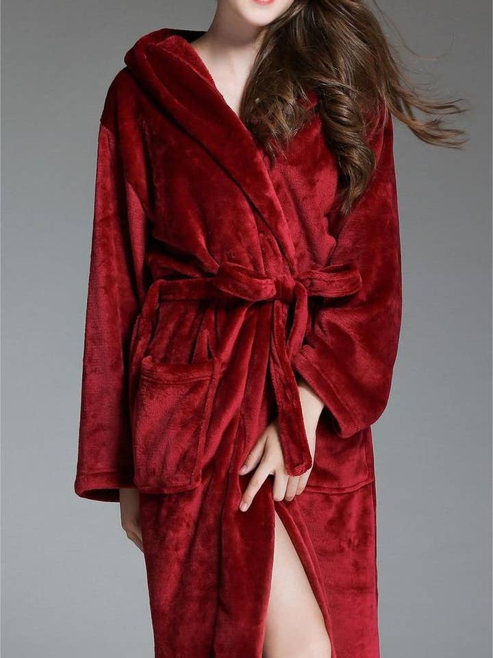 Flannel dressing gown hooded midi bathrobe for wholesale by HIDDENBRAND