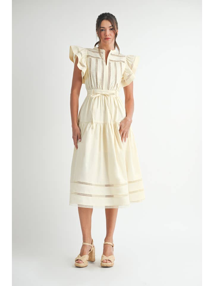 Cream Kurzärmliges gestuftes Midikleid für den Großhandel auf Faire
