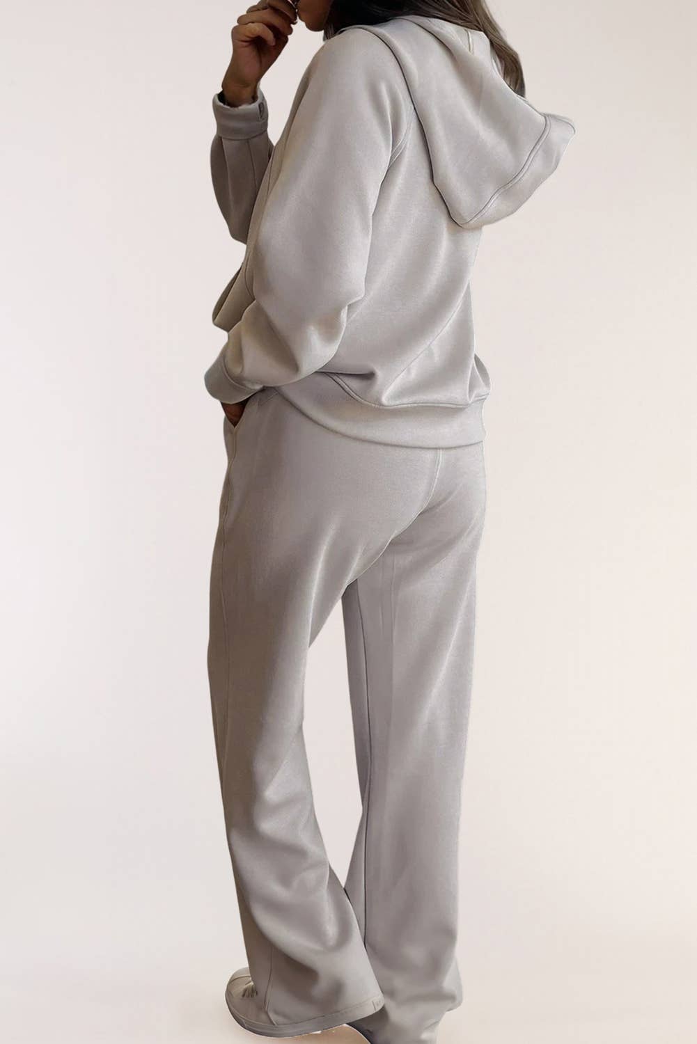 LA Society - Vente Ensemble de sport – femme - Ensemble 2 pièces : Sweat à capuche demi-zippé avec manches à passe-pouce et pantalon actif3