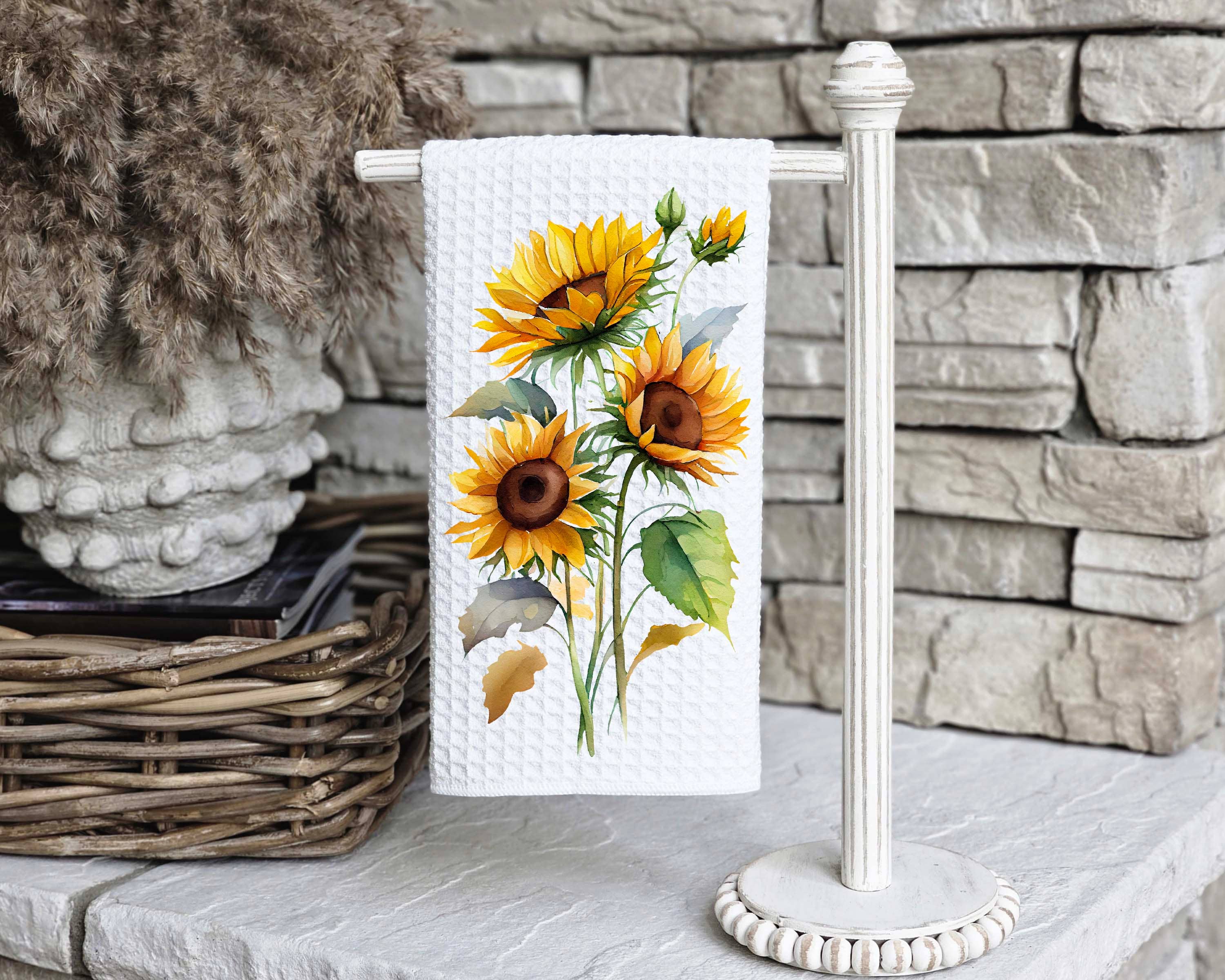 Aria Rae - Wholesale Tea Towel - Sunflower Decorative Kitchen Towel Waffle Weave Tea Towel1