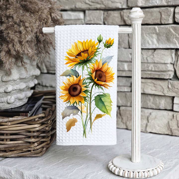 Aria Rae - Vendita all'ingrosso Strofinacci - Asciugamano da cucina decorativo a nido d'ape con girasole1