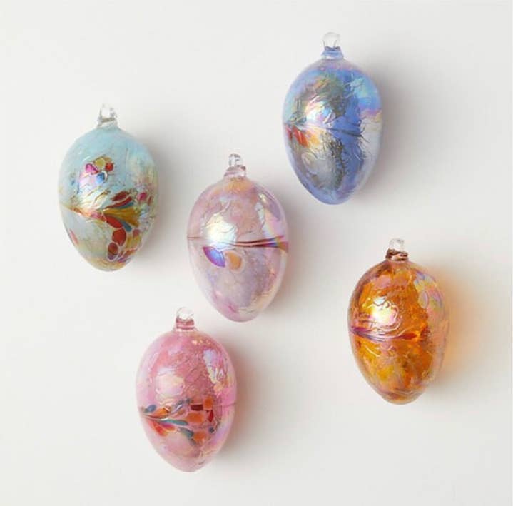 WGK Glass Art Inc - Wholesale Ornament Set - Set of 5 Iridescent Egg Ornament