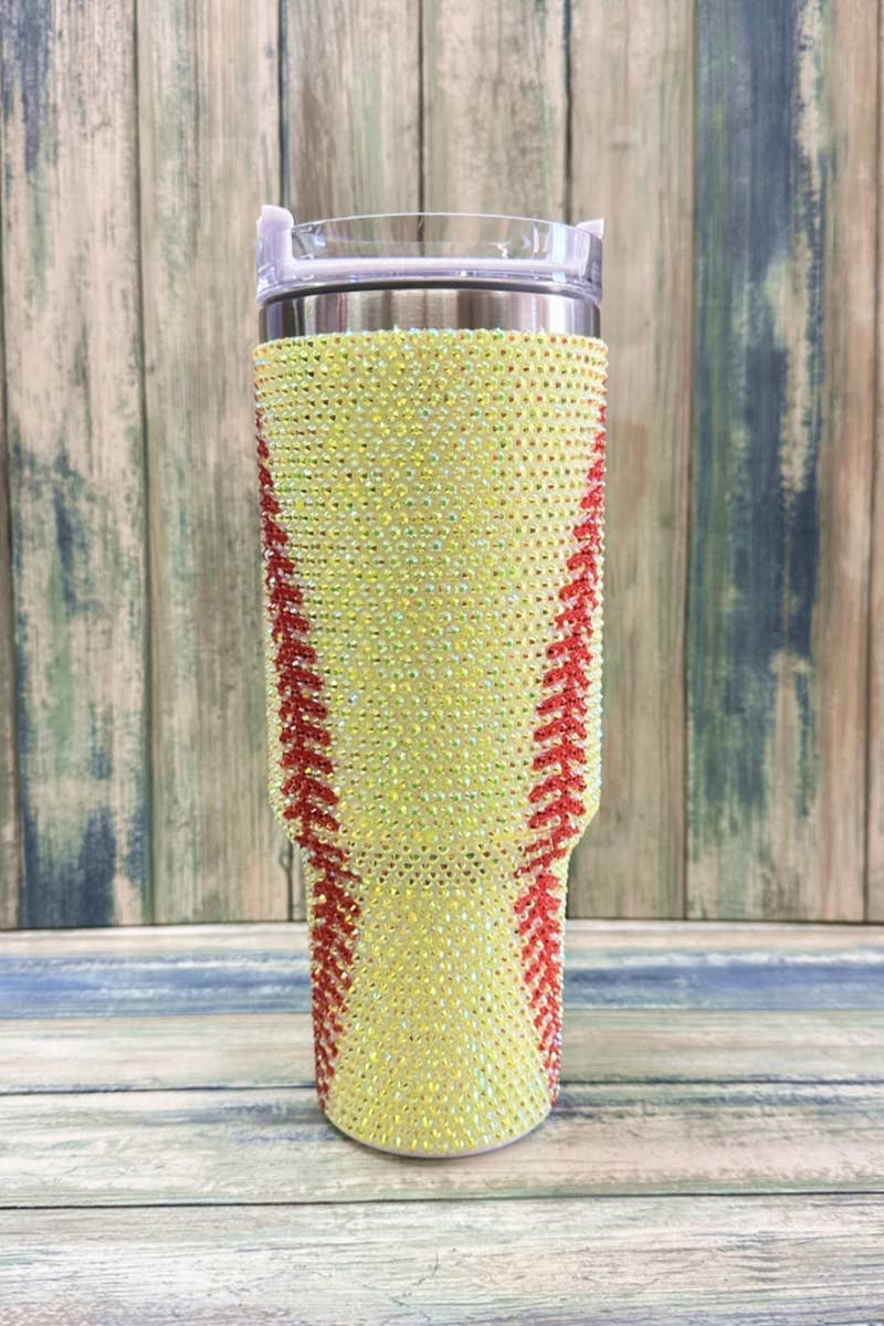 DESHENG ENTERPRISE - Wholesale Geïsoleerd drinkgerei - SOFTBALL RHINESTONE ROESTVRIJSTALEN BEKERS 40oz  1