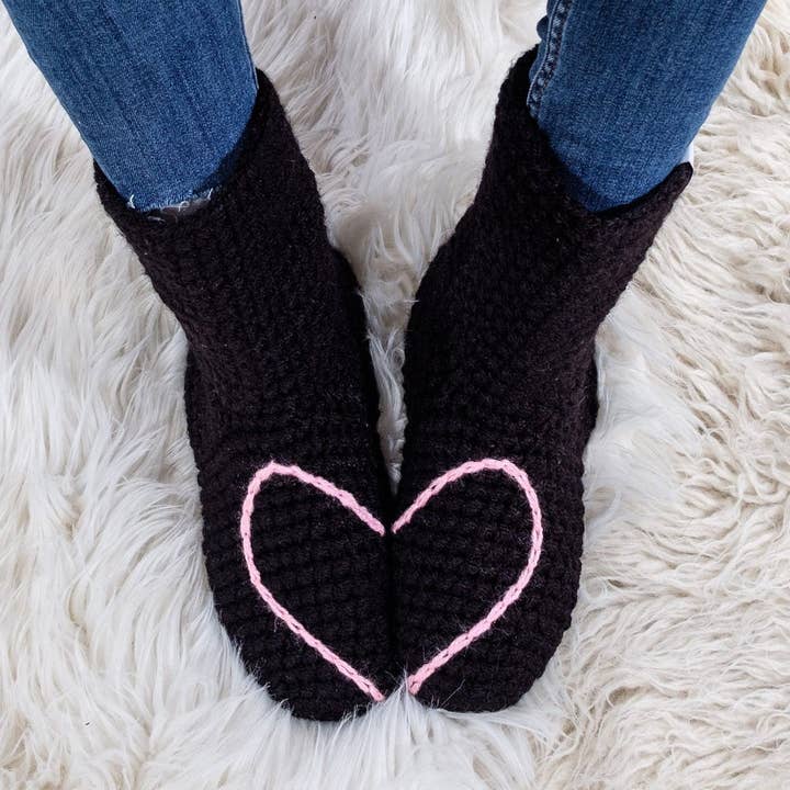 Calcetines pantuflas de corazón hechos a mano para adultos para venta al por mayor de EKA