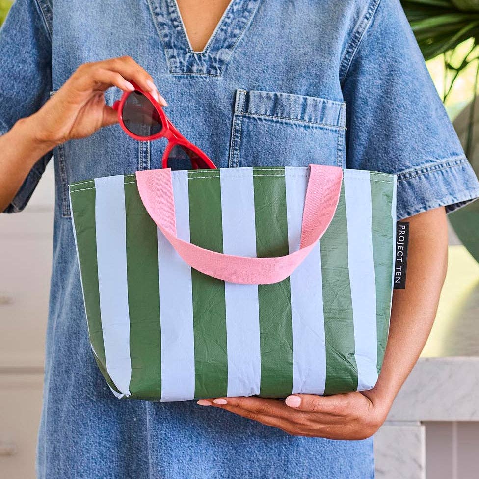 Project Ten Pty Ltd - Wholesale Tote Bag - Women's - Mini Tote – Green Blue Stripe1