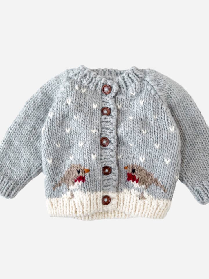 Bowie Grey Robin Cardigan Baby Kid Winter Holiday Christmas Sweater for wholesale on Faire0