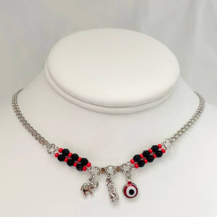 Silver Azabache Choker Necklace, Evil Eye Charm Necklace, Figa Hand for wholesale on Faire8
