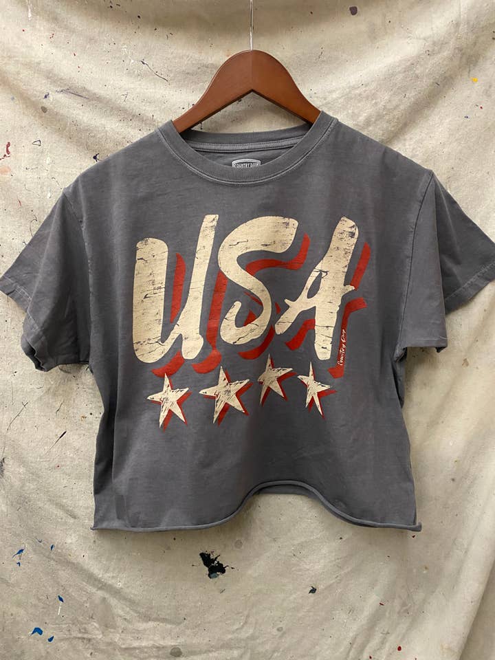 Country Deep Apparel - Wholesale Screen Printed T-Shirt - Women's - USA vintage Relaxed Crop T-shirt 12