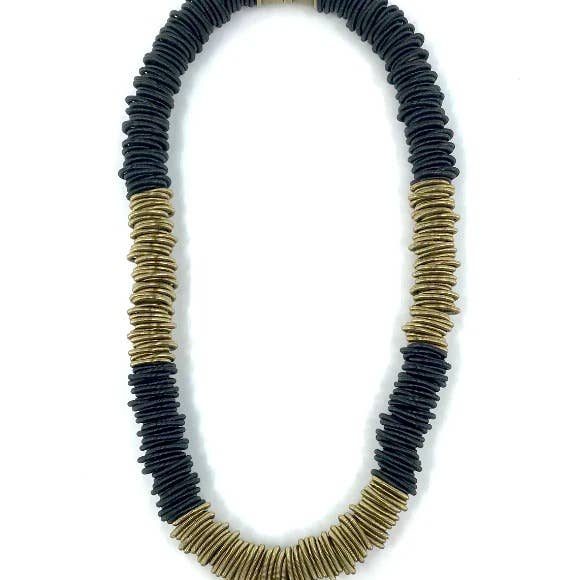 Sea Lily - Wholesale Beaded/Pearl Necklace - S70 B - Small Spring Ring Necklace with Bronze/black Section