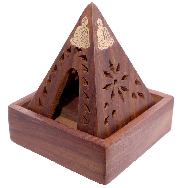 Puckator Ltd - Wholesale Incense Holder - Sheesham Wood Pyramid Incense Cone Burner Box with Buddha3