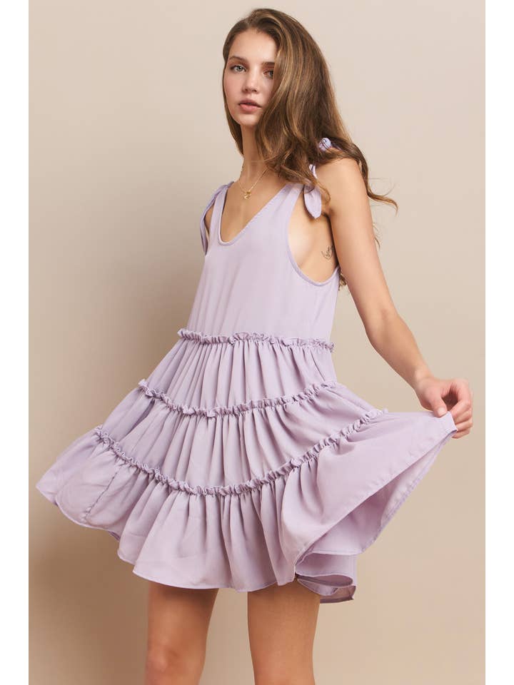 WISTERIA LANE - Wholesale Dress - Women's - BOHO TEXTURED CREPE TIERED BABYDOLL DRESS - 3115 LAVENDER5