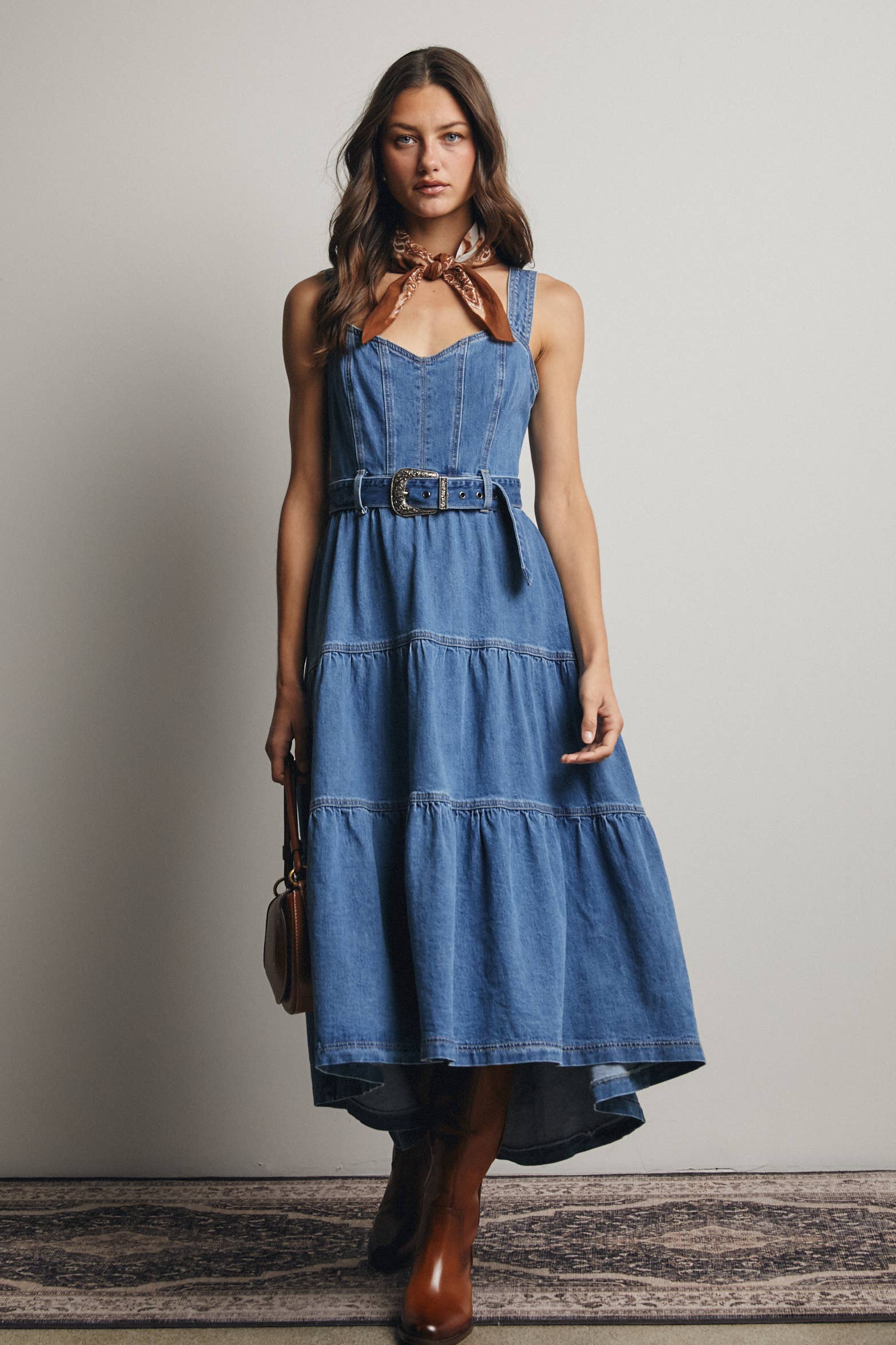Forte - Wholesale Dress - Women's - Tiered Denim Maxi Dress FD00231