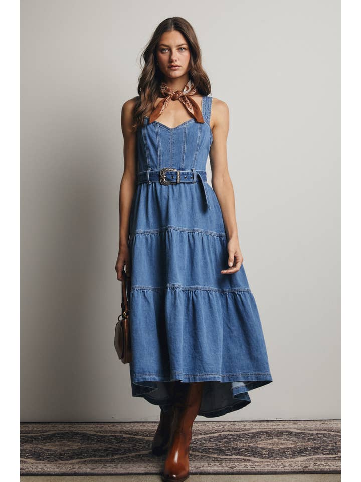Forte - Wholesale Dress - Women's - Tiered Denim Maxi Dress FD00231