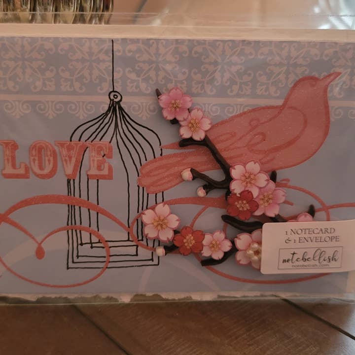 Love Bird Embellished Notecard with Deckle Edge for wholesale by Notebellish