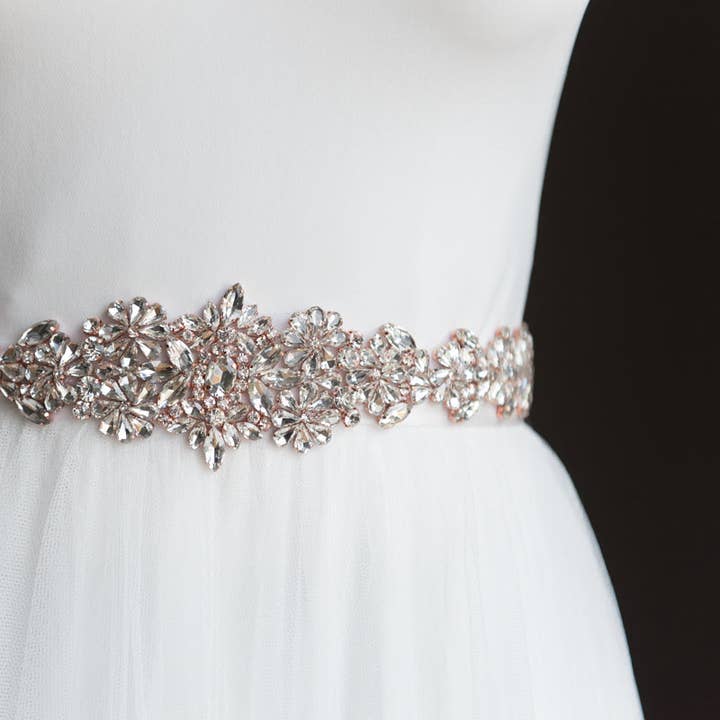 Jayda Rose Gold Crystal Wedding Belt for wholesale by Brides and Belts