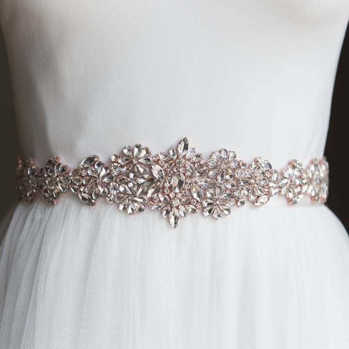 Brides and Belts - Wholesale Belt - Women's - Jayda Rose Gold Crystal Wedding Belt0