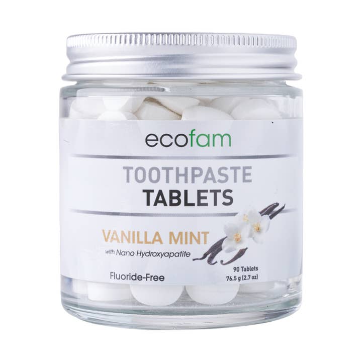 Focus Nutrition - Wholesale Toothpaste - Ecofam Vanilla Mint Toothpaste Tablets – 90 Count Glass Jar