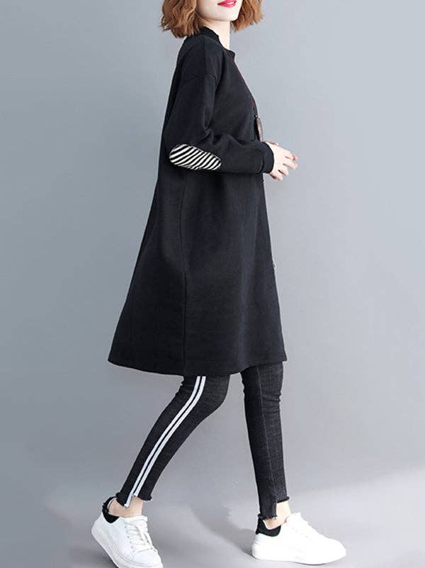 BLACK Casual Pocket Long Sweatshirt Short Dress for wholesale on Faire6