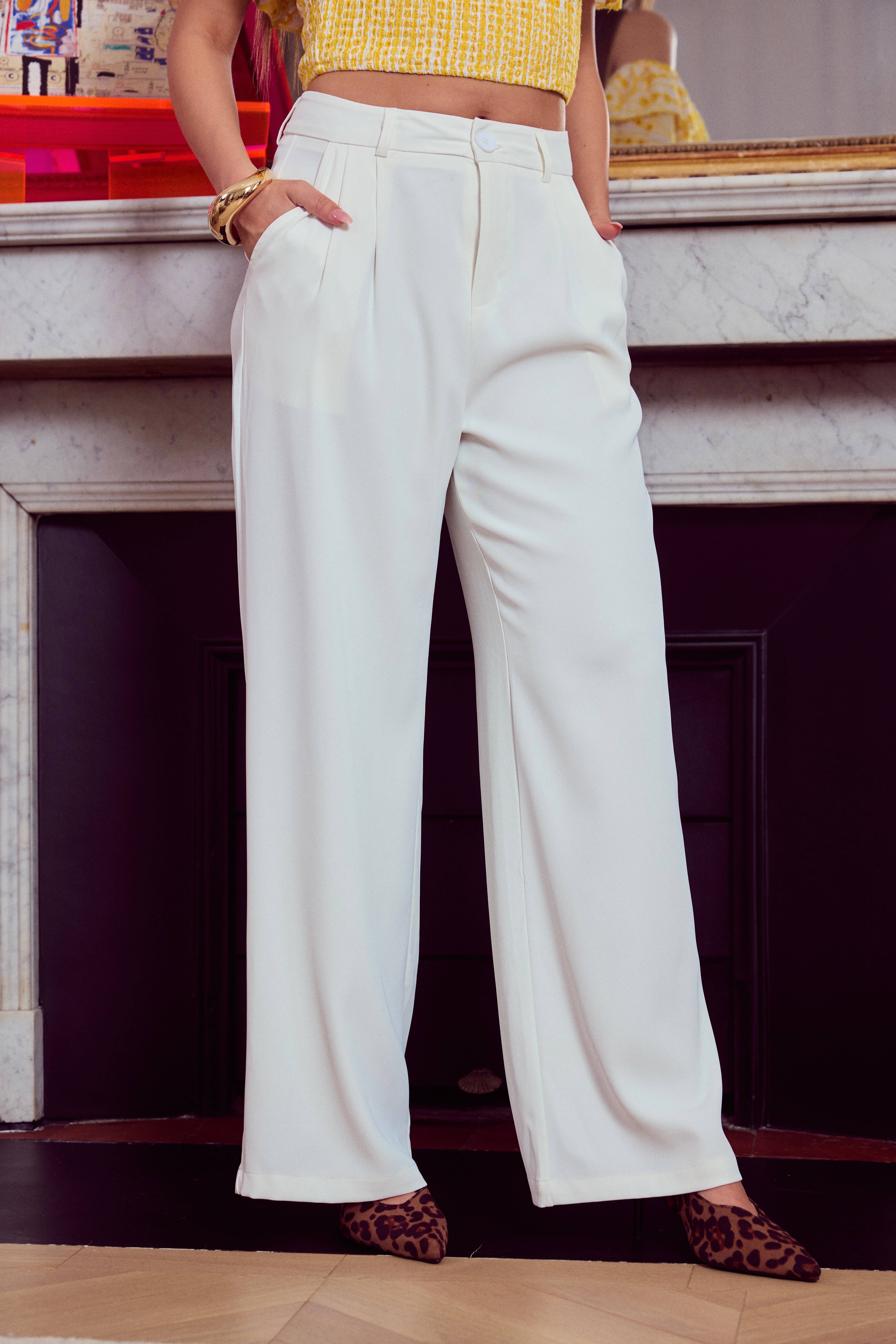 Frime - Venta al por mayor Pantalones - Mujer - Pantalones de pierna ancha de talle alto con pinzas - 26128