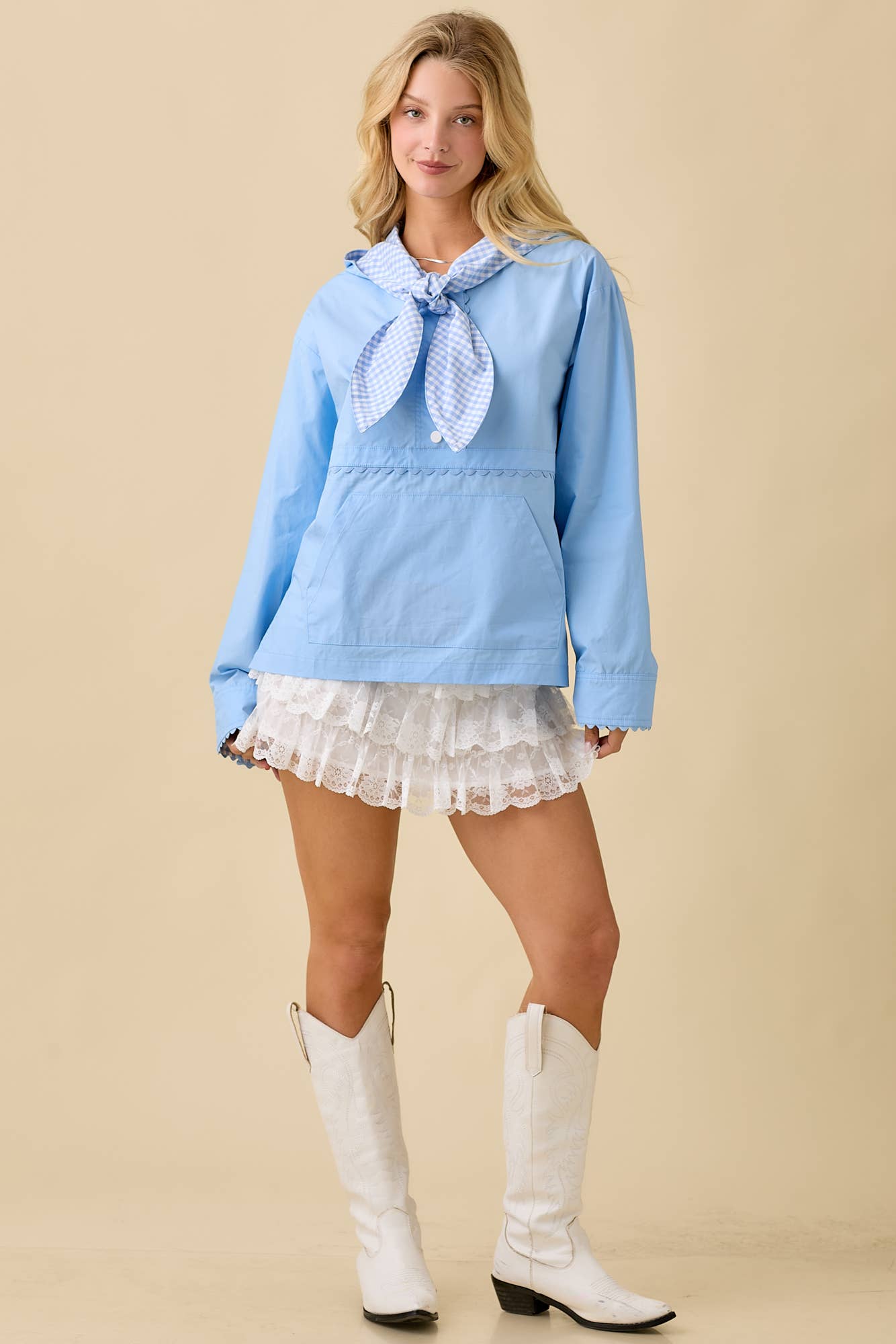 Main Strip - Wholesale Windbreaker - Women's - Windbreaker Jacket With Hoodie And Neck Tie Detail9