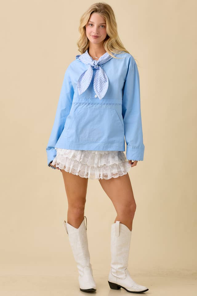 Main Strip - Wholesale Windbreaker - Women's - Windbreaker Jacket With Hoodie And Neck Tie Detail9