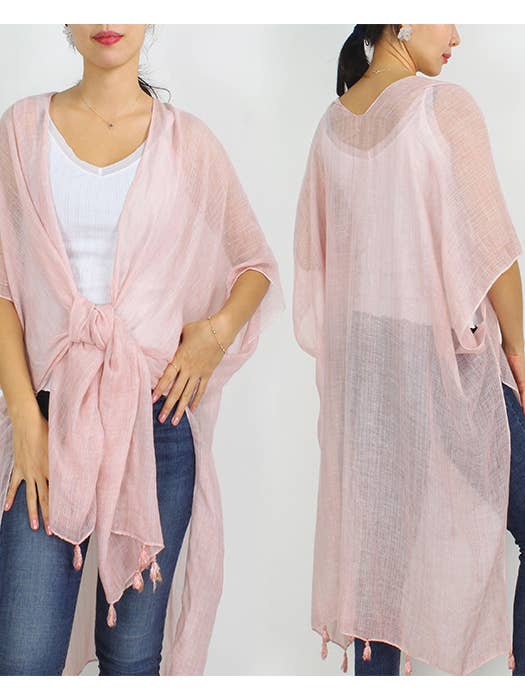 ( #094 ) CHALECO KIMONO DE RAYAS LUREX CON BORLAS para venta al por mayor de Jewelry Max